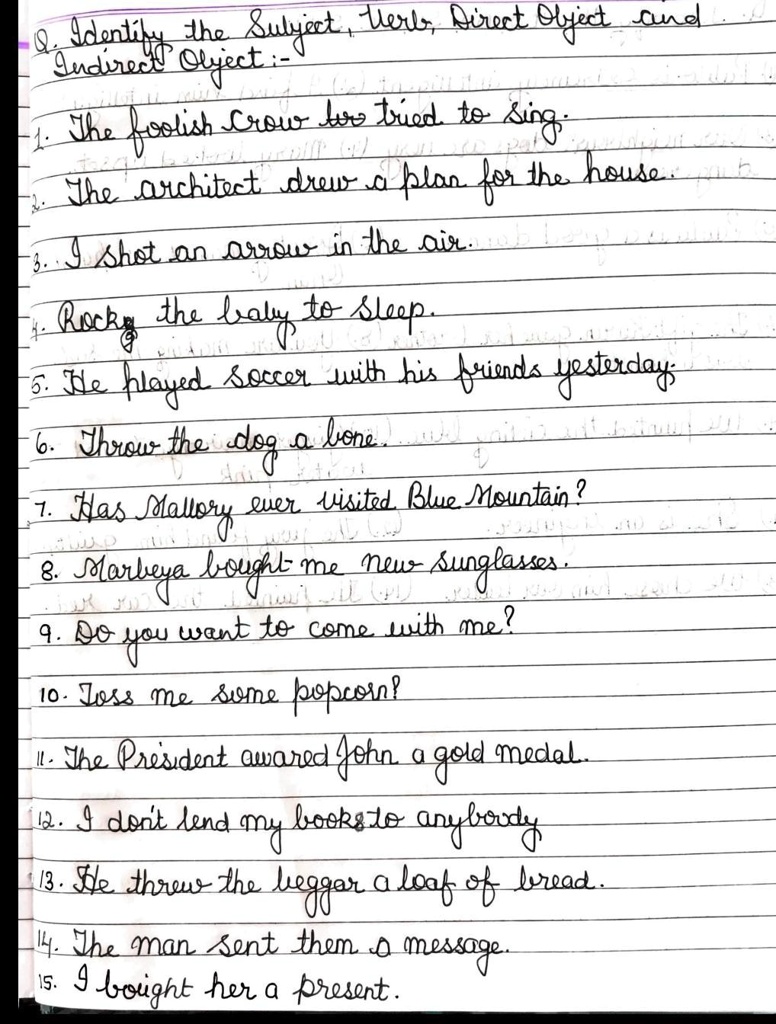 SOLVED: 'identify the subject verb direct object and indirect object.in ...