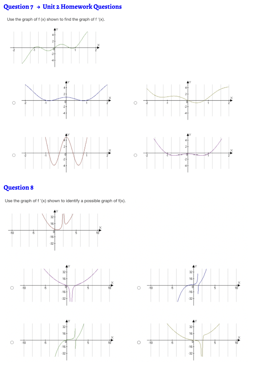 SOLVED: Part 3 ) Unit 2 Homework Questions - DERIVATIVES - Calculus