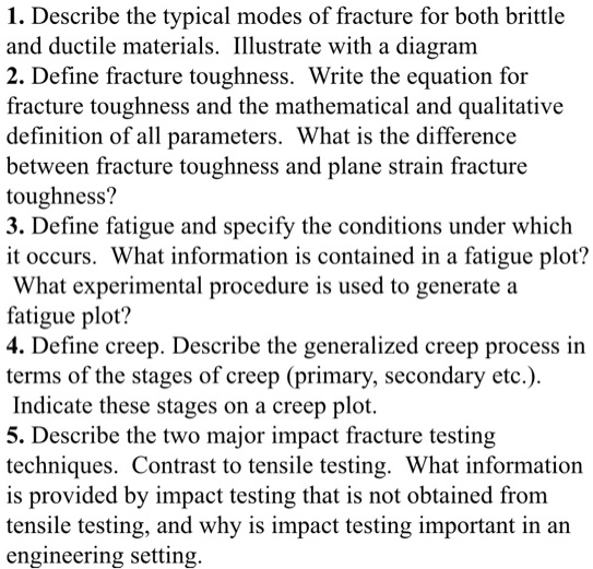 SOLVED 1.Describe the typical modes of fracture for both brittle and