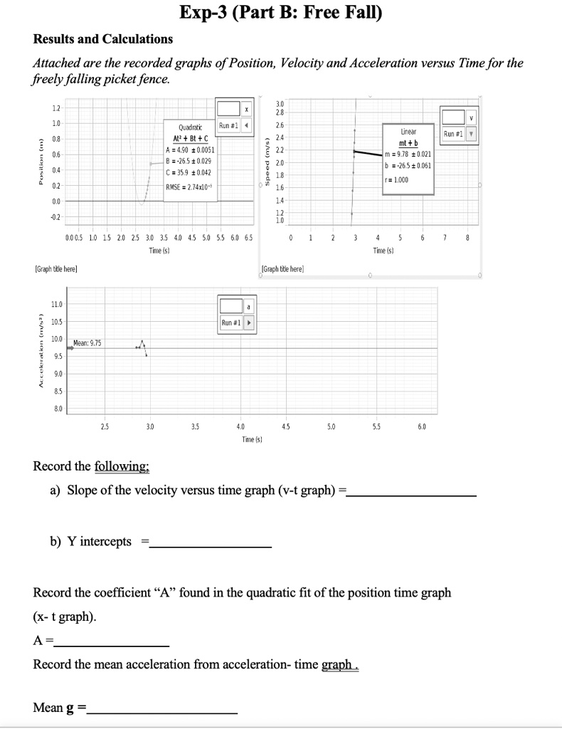 exp 3 part b free fall results and calculations attached are the ...