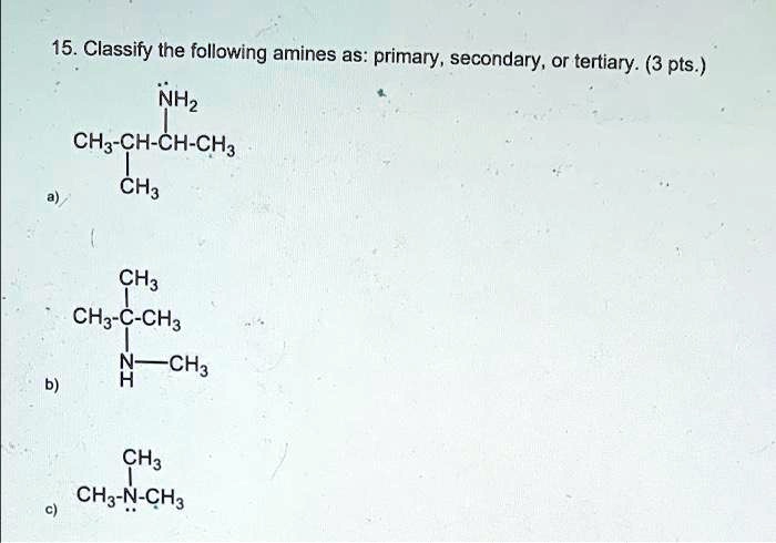 Solved Classify The Following Amines As Primary Secondary Or Tertiary 8 Pts Nh2 Ch3 Ch2