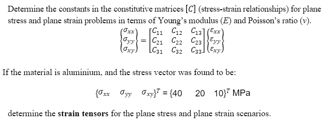 Solved Determine The Constants In The Constitutive Matrices C Stress Strain Relationships 7083