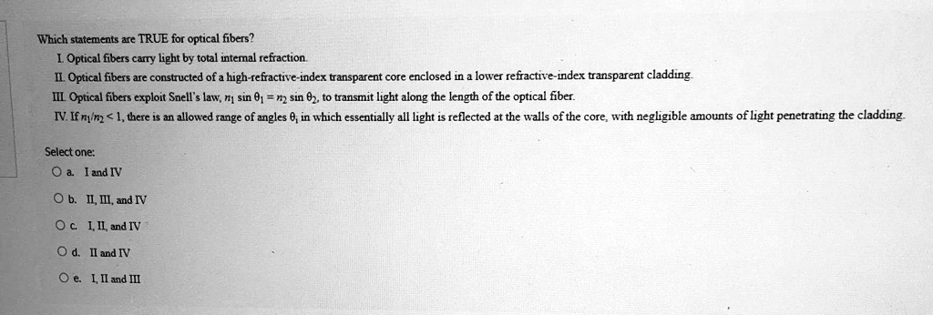 Which Of The Following Statements About Fiber Are True SOLVED:Which statements are TRUE for Optical fibers? L Optical fibers