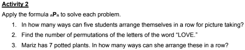 Solved Activity 2 Apply The Formula Npn To Solve Each Problem In How Solved Activity 2 Apply The Formula Npn To Solve Each Problem In How
