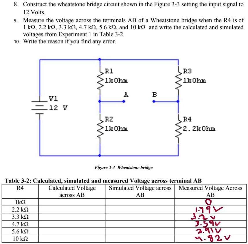 SOLVED Construct the Wheatstone bridge circuit shown in Figure 33, setting the input signal to