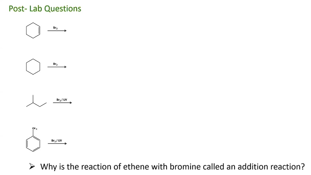 SOLVED Post Lab Questions Brz / UV Why is the reaction of ethene with