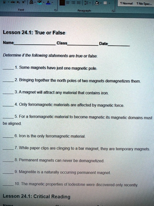 noimal tno spac lesson 241 true or false name class date determine 