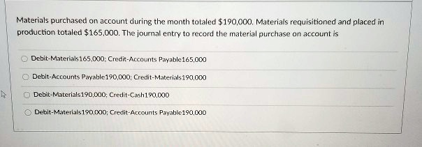 Materials purchased on account during the month totaled...