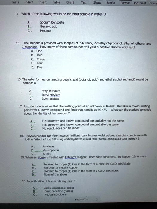 SOLVED: Fonts Indent Insert Table Chart Med d Format Document Which of ...