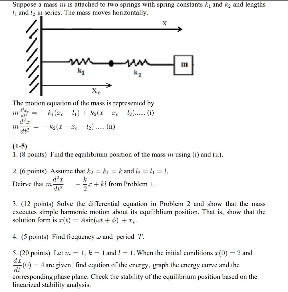 SOLVED: Suppose a mass m is attached to two springs with spring ...