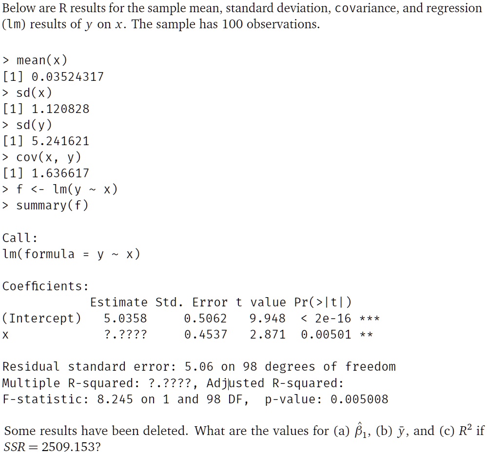 Below Are R Results For The Sample Mean Standard Devi Itprospt