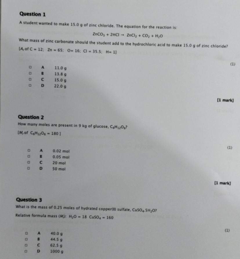 SOLVED Question 1 A student wanted to make 15.0 g of zinc chloride