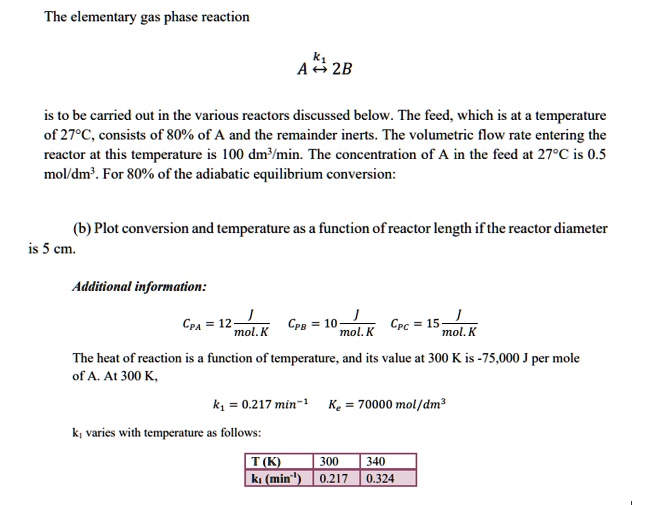 SOLVED: The elementary gas phase reaction 2B is to be carried out in ...