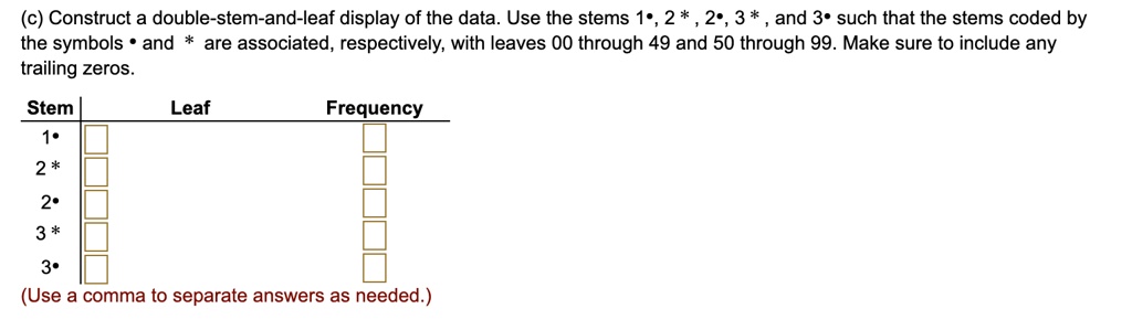 c construct a double stem and leaf display of the data use the stems 1 ...