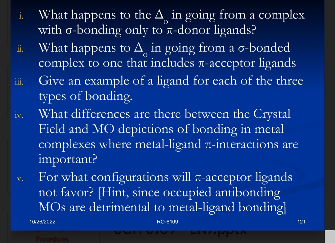 SOLVED i. What happens to the Δo in going from a complex with σ