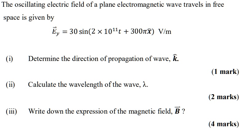 SOLVED: The oscillating electric field of a plane electromagnetic wave ...