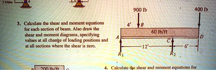 3. Calculate the shear and moment equations for each section of beam ...