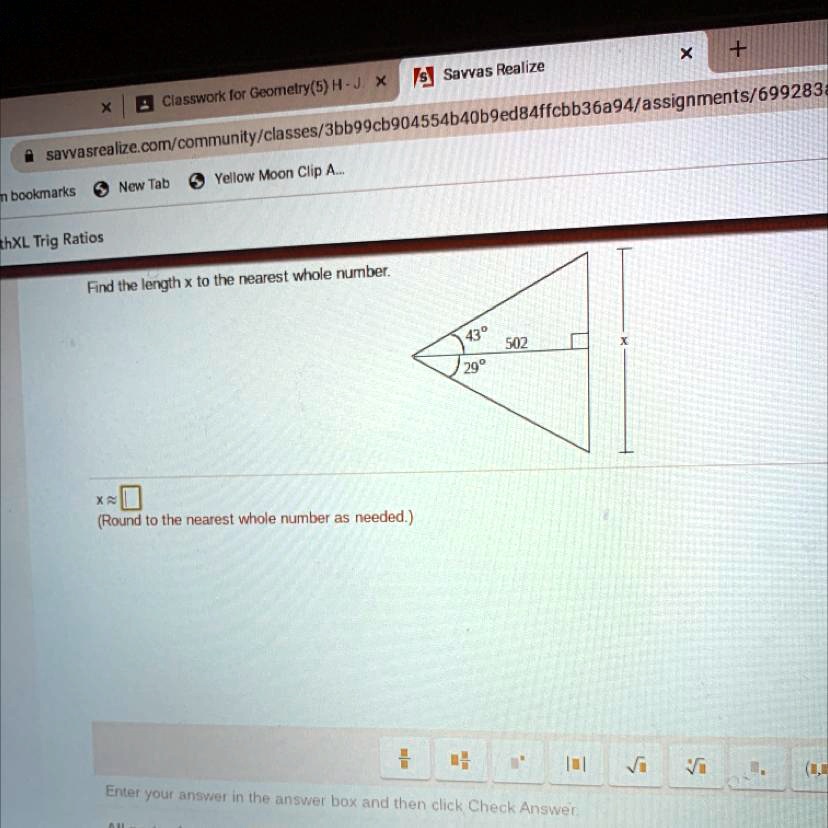 Find the length x to the nearest whole number.
43°
502
29°
x
x ?
(Round to the nearest whole number as needed.)