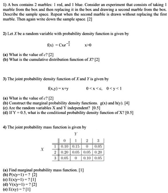 Solved 1 A Box Contains 2 Marbles Red And Blue Consider An Experiment That Consists Of Taking Marble From The Box And Then Replacing It In The Box And Drawing Second Marble From