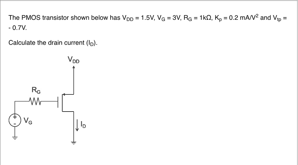 SOLVED: The PMOS transistor shown below has Vpp = 1.5V, VG = 3V, RG ...
