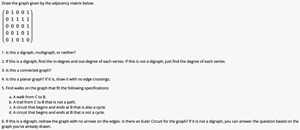 draw the graph given by the adjacency matrix below 0 1 0 0 1 0 1 1 1 0 ...