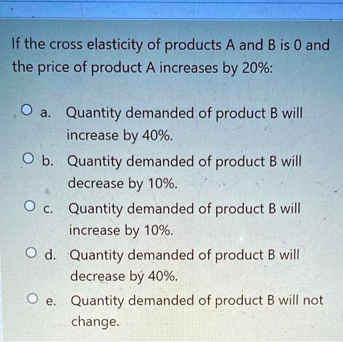 SOLVED If the cross elasticity of products A and B is 0 and the price