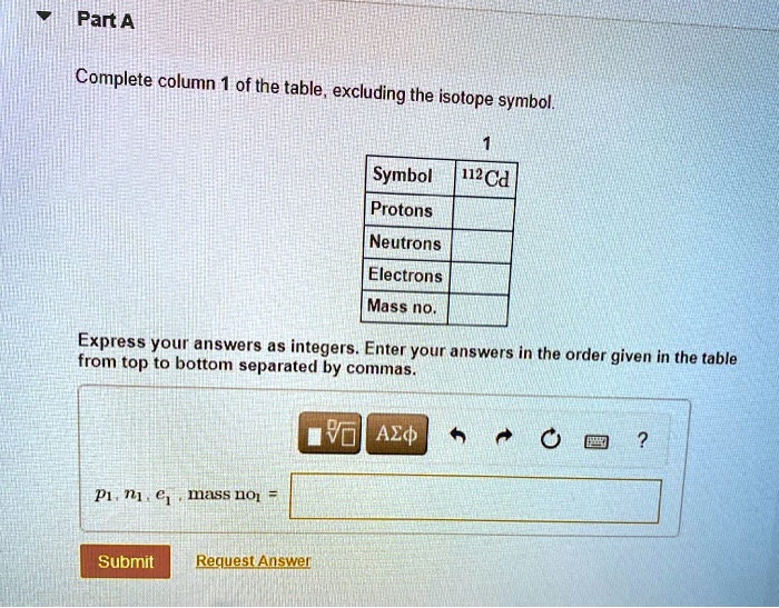 SOLVED Complete column of the table excluding the isotope symbol