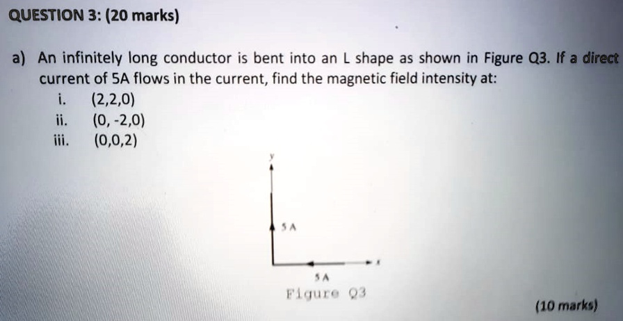 Solved Question 3 20 Marks A An Infinitely Long Conductor Is Bent Into An L Shape As Shown 6375