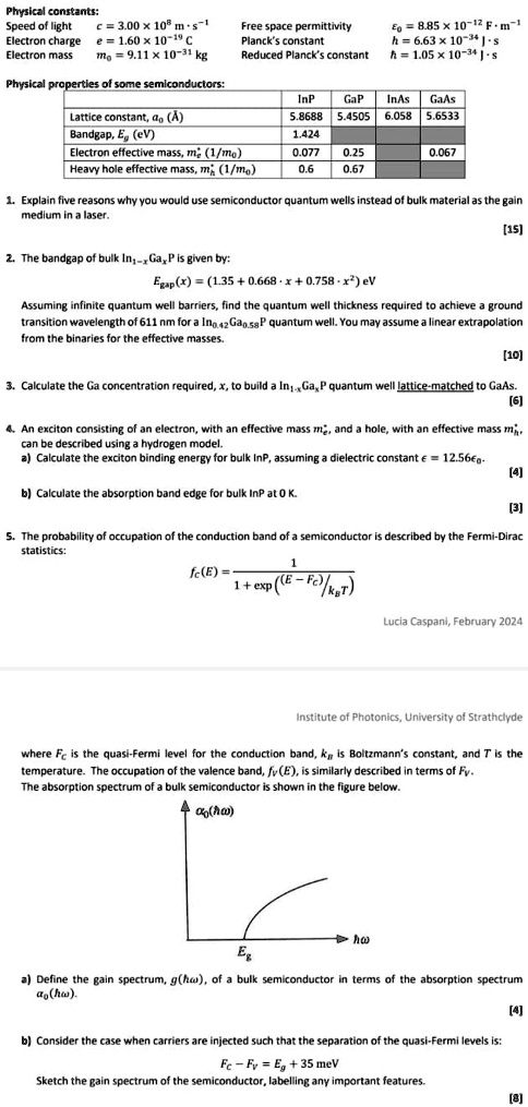 advanced photonics devices quantum wells and quantum dots physical constants speed of light c 300 x 108 ms free space permittivity 0 885 x 10 12 fm plancks constant h 663 x 10 34 js plancks  38076