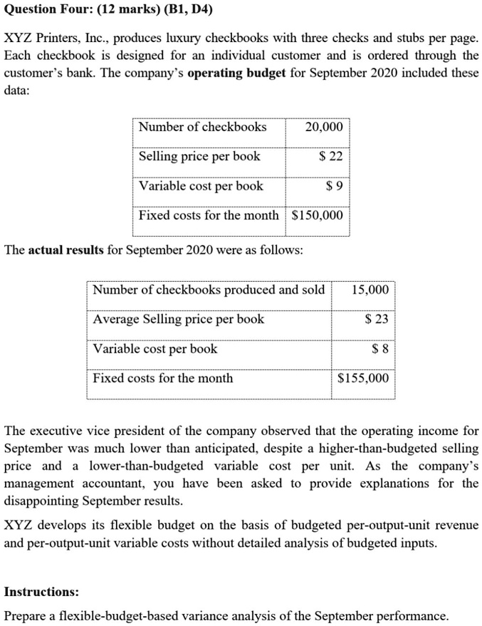 SOLVED XYZ Printers, Inc., produces luxury checkbooks with three