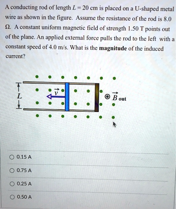 conducting rod of length l 20 cm is placed on a u shaped metal wire as ...