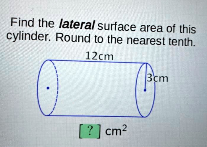 Find the lateral surface area of this cylinder. Round to the nearest tenth. 12cm 3cm [?] cm²
