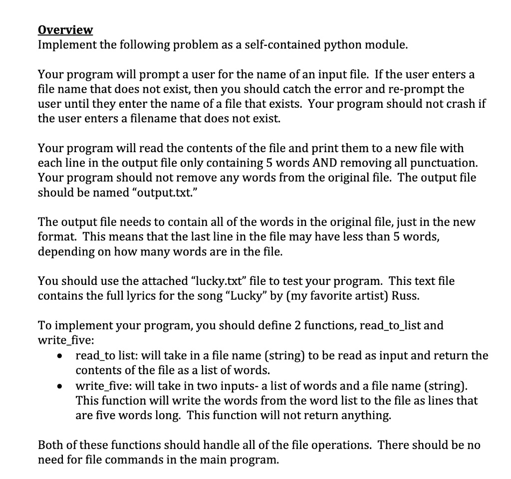 Overview: Implement the following problem as a self-contained Python ...