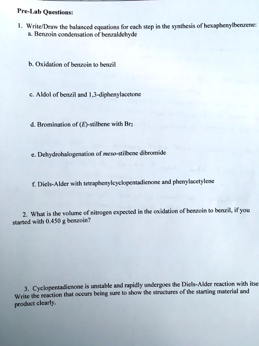 SOLVED: Pre-Lab Questions: Write/Draw the balanced equations for each ...