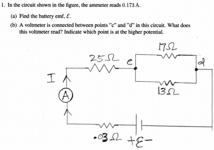 SOLVED In the circuit shown in the figure, the ammeter reads 0.173A