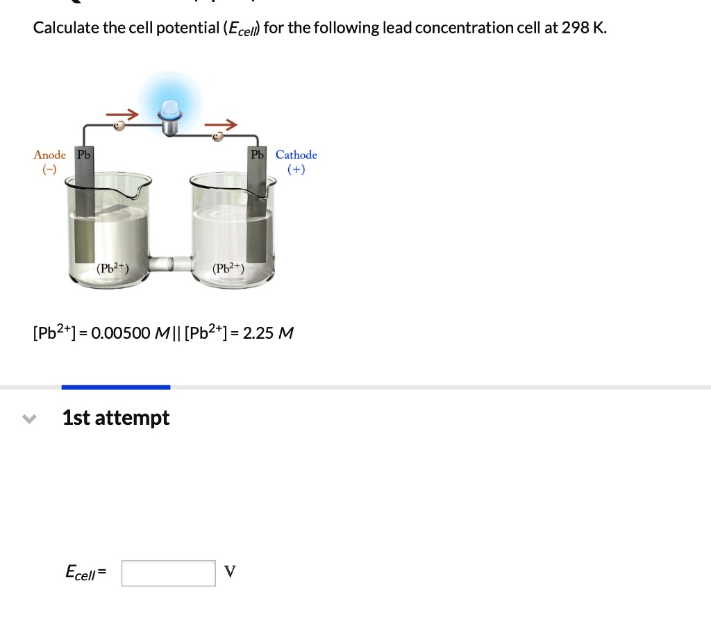 SOLVED Calculate the cell potential (Ecell) for the following lead concentration cell at 298 K