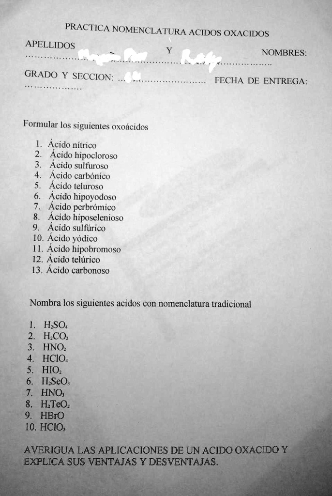 SOLVED: Ayudaaaaaaaa Por Favor Es Para Hoy PRACTICA NOMENCLATURA ACIDOS ...