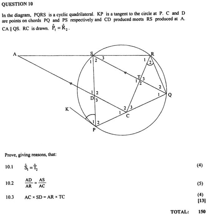 Solved High School Euclidean Geometry Question10 In The Diagram Pqrs Is A Cyclic Quadrilateral 4400
