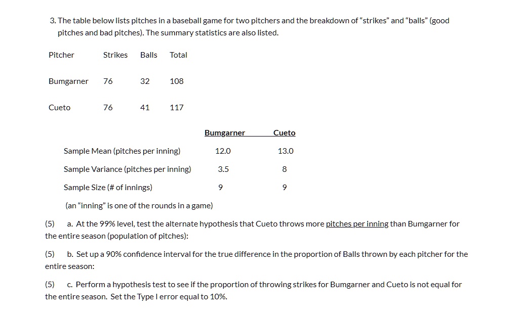 SOLVED 3. The table below lists pitches in a baseball game for two