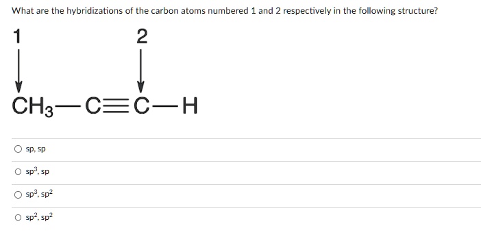 What are the hybridizations of the carbon atoms numbered 1 and 2 ...