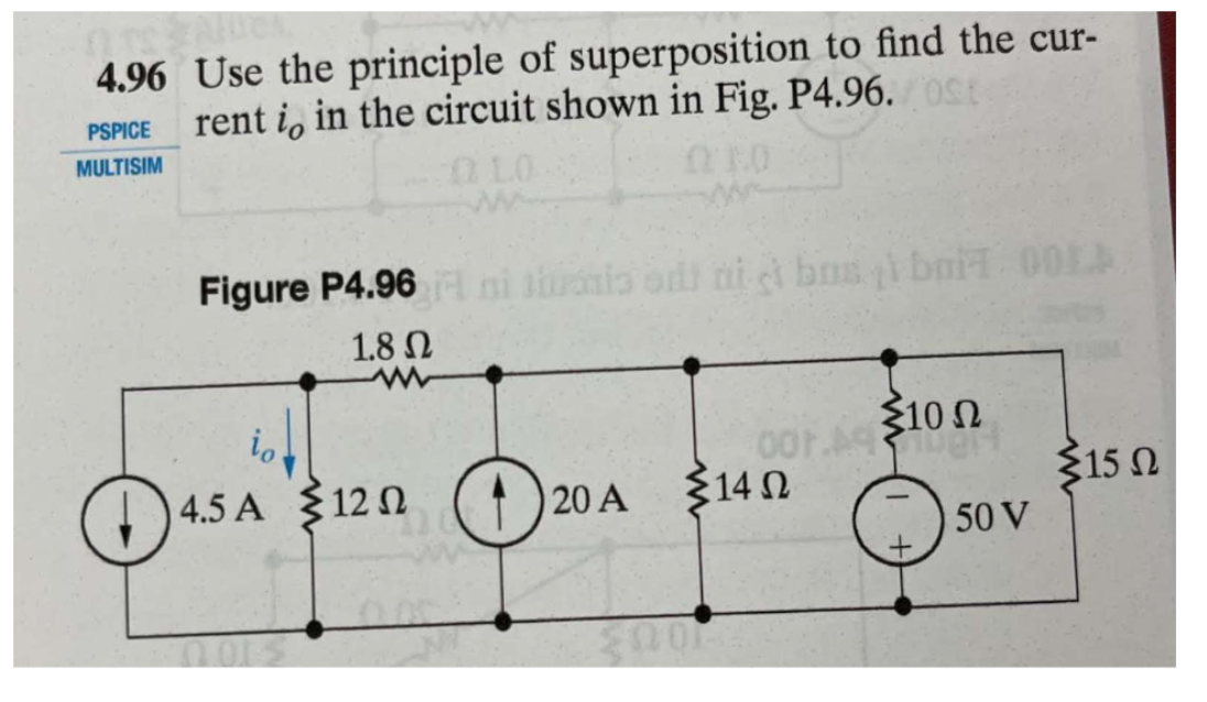 SOLVED: 4.96 Use the principle of superposition to find the current io ...