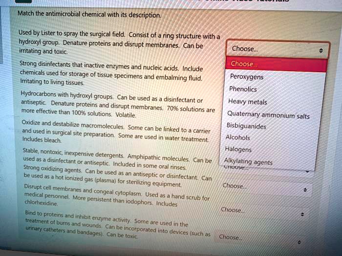 SOLVED Match the antimicrobial chemica with its description Used by