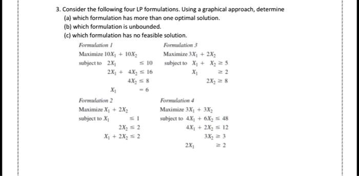 SOLVED: Consider The Following Four LP Formulations. Using A Graphical ...