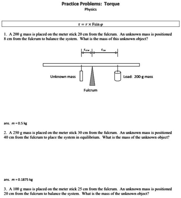 SOLVED:Practice Problems: Torque Physics LLXFsing Az00 g mass is placed ...