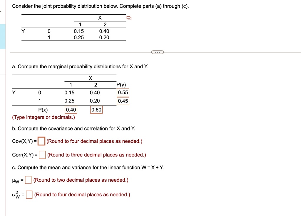 SOLVED: a. Compute the marginal probability distributions for x and Y ...
