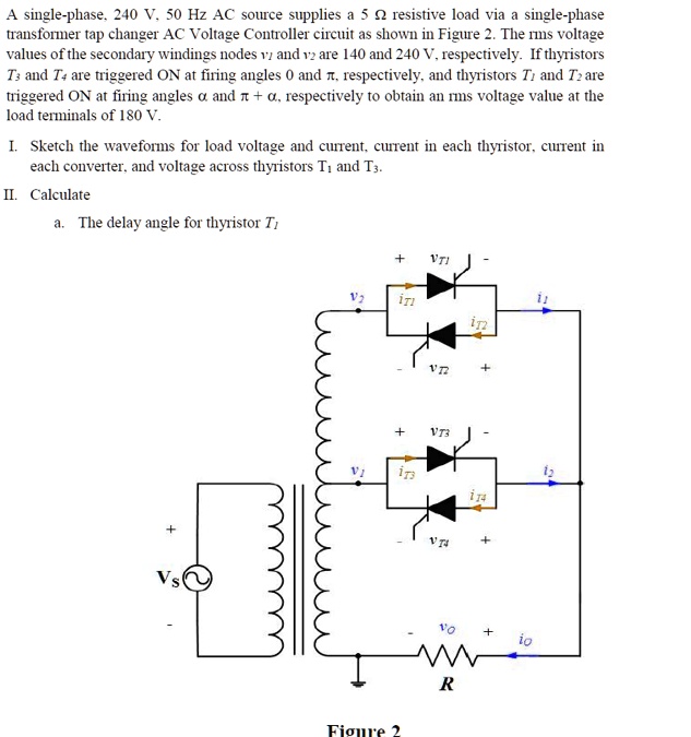 A single-phase, 240 V, 50 Hz AC source supplies a 5 Ωresistive load via ...
