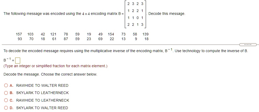 2 3 2 3 The following message was encoded using the 4 x 4 encoding ...