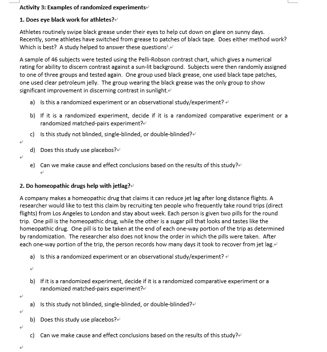 SOLVEDActivity Examples of randomized experiments Does eye black work