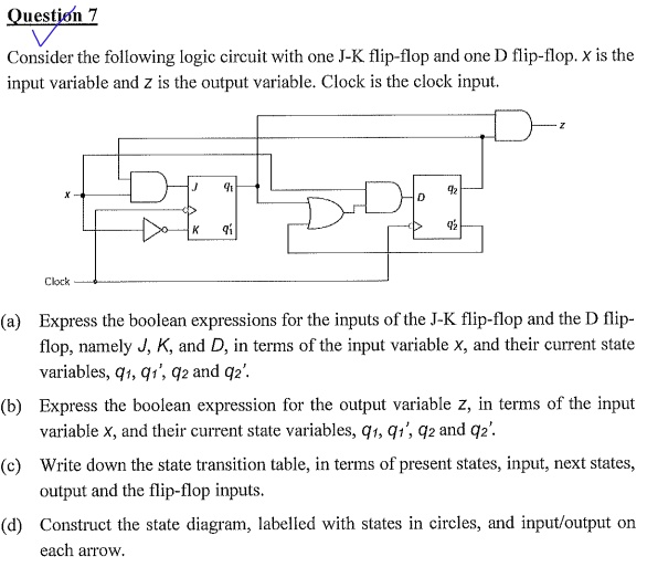 SOLVED: Question 7 Consider the following logic circuit with one J-K ...