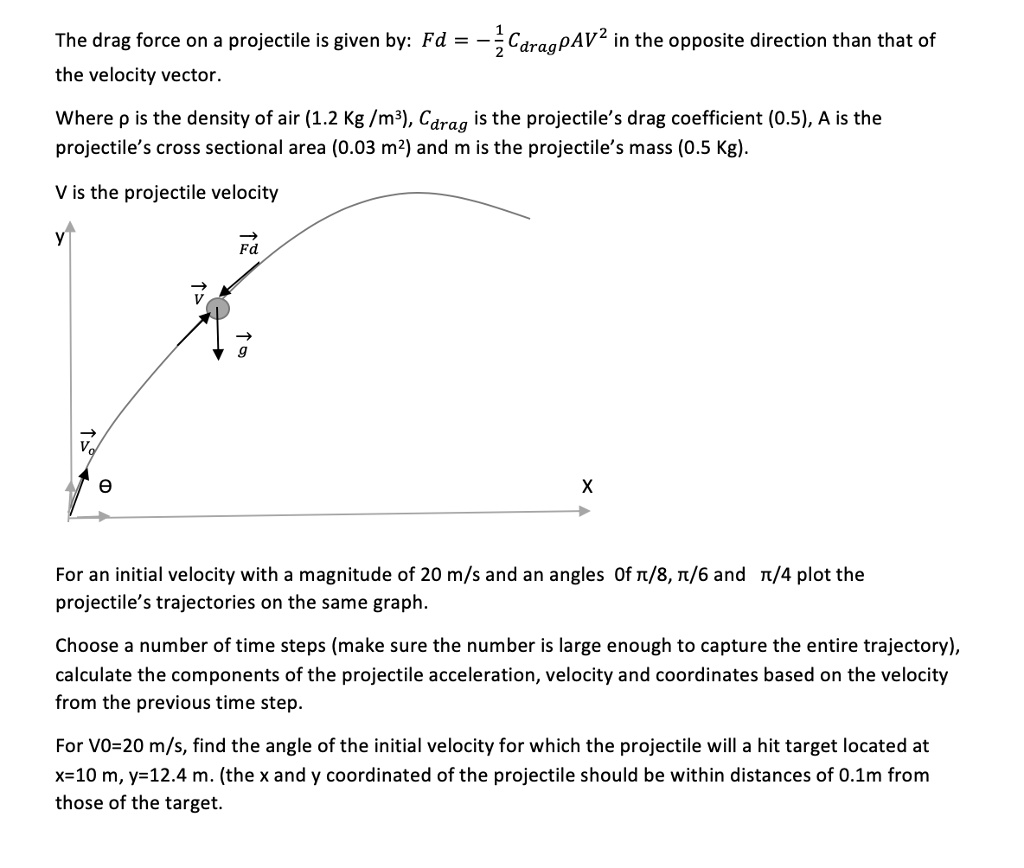 solved-using-matlab-the-drag-force-on-a-projectile-is-given-by-fd